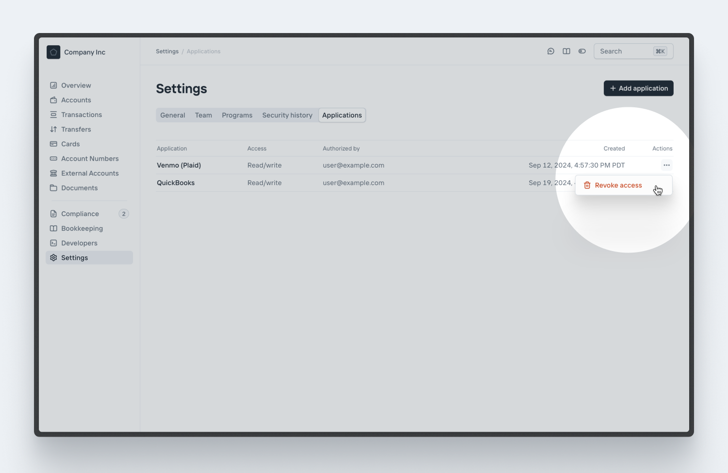 Revoke authorized applications